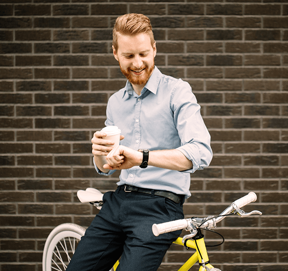 man leaning on bicycle