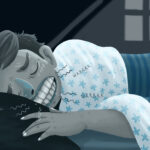 man grinding his teeth, or bruxism, at night, can invisalign help